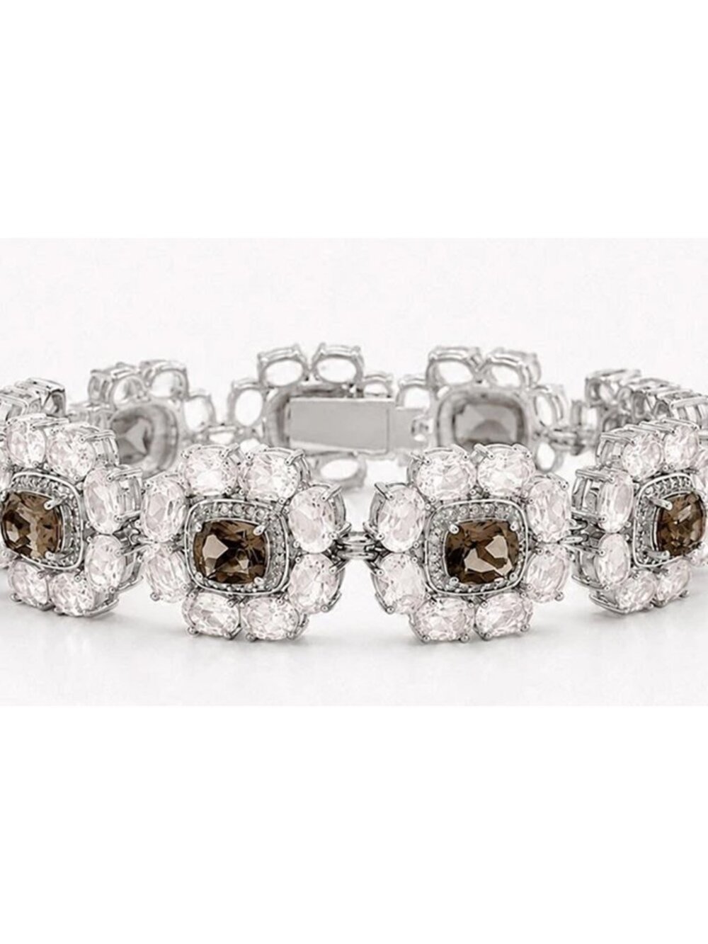 Genuine Smoky Topaz, Rose Quartz & Diamonds Bracelet Solid .925 Sterling Silver